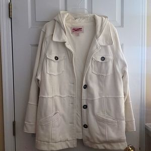 Nice Cream Cotton Hooded Button down jacket with pockets Size 3X